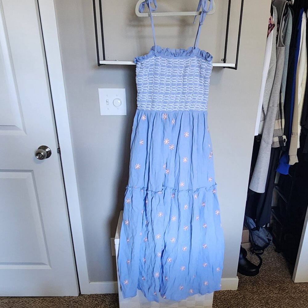 Women's Maxi Dress Blue/Pink Flowers, bump friendly, size small Never Worn